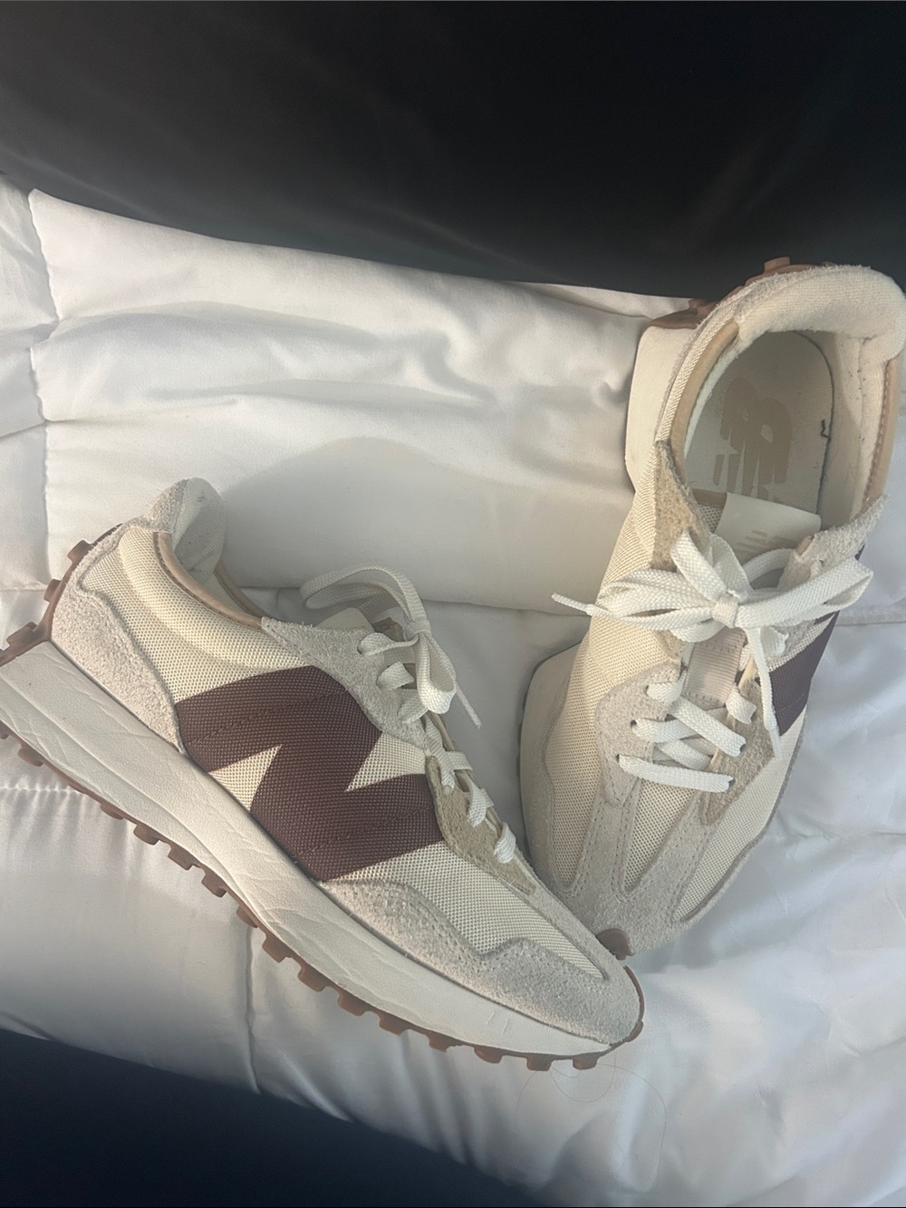 Women’s New Balance 327 Neutral Cream & Brown Athletic Sneakers